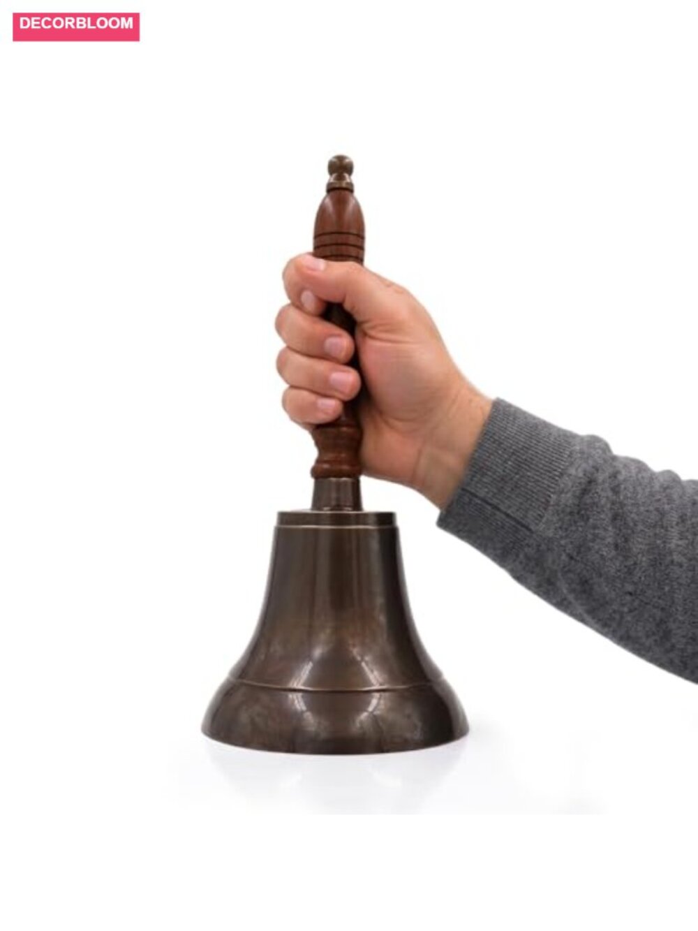 Large Solid Brass Hand Call Bell Loud 11" Antique Wooden Handle